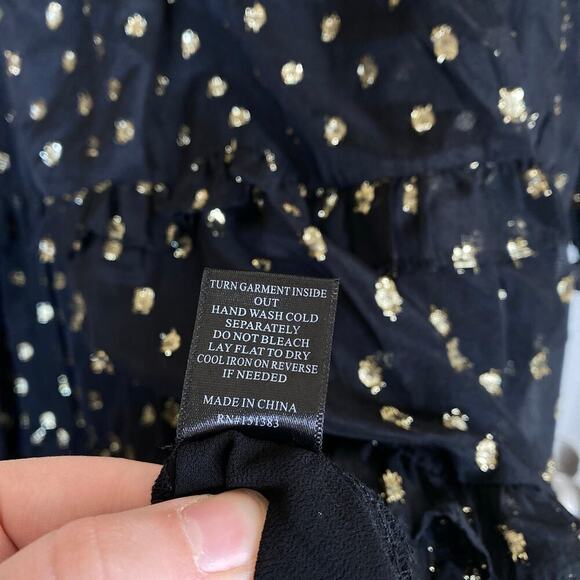 ANTHROPOLOGIE Current Air Ruffled Metallic Dot Mini Dress Black Gold Size Large - Picture 9 of 10